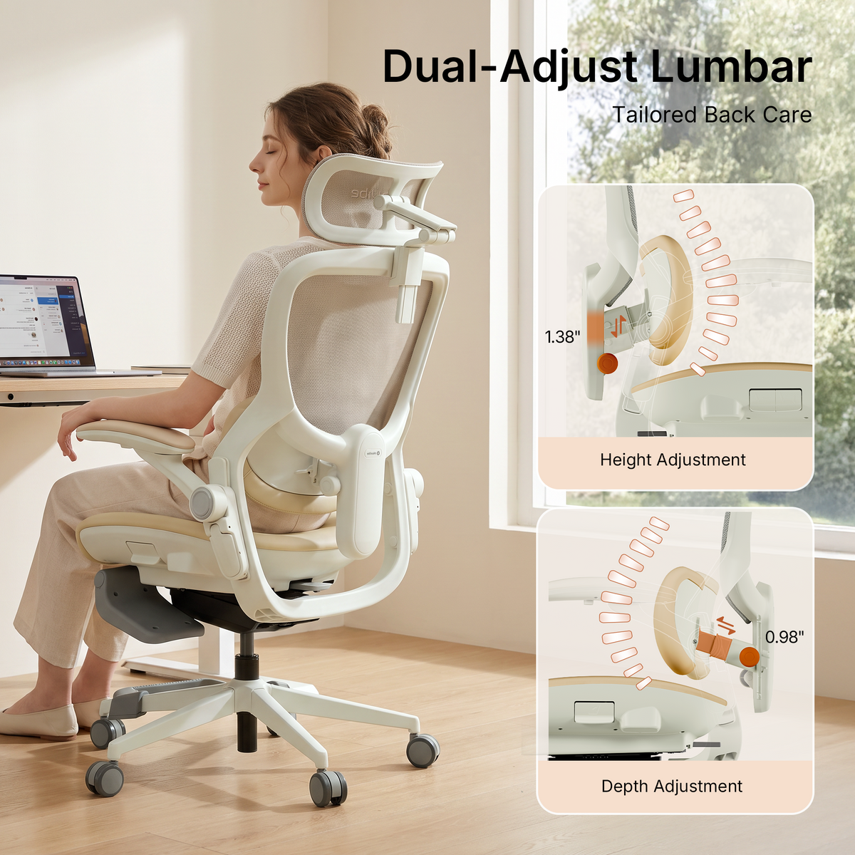 CabeVibe CabLady S2 Petite ergonomic chair with dual-adjust adaptive lumbar support
