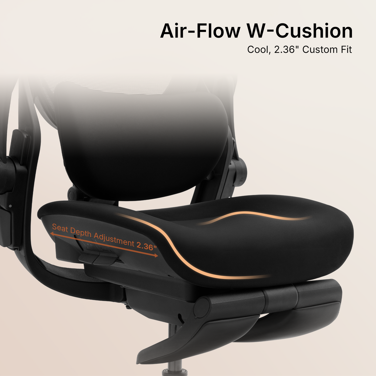 Contoured foam seat cushion with 2.36-inch adjustable seat depth on CabLady S2 Petite Ergonomic Office Chair
