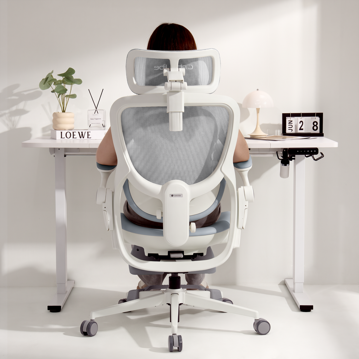 CabeVibe CabLady S2 Petite grey ergonomic desk chair with breathable mesh back and supportive lumbar design