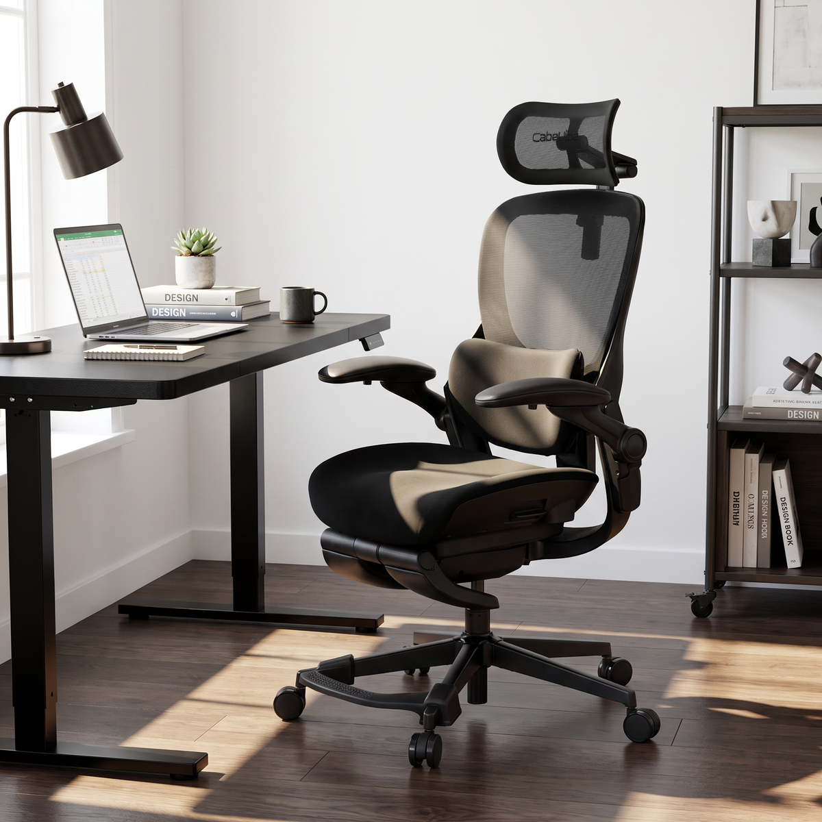 Black CabLady S2 Petite Ergonomic Office Chair in a modern home office workspace