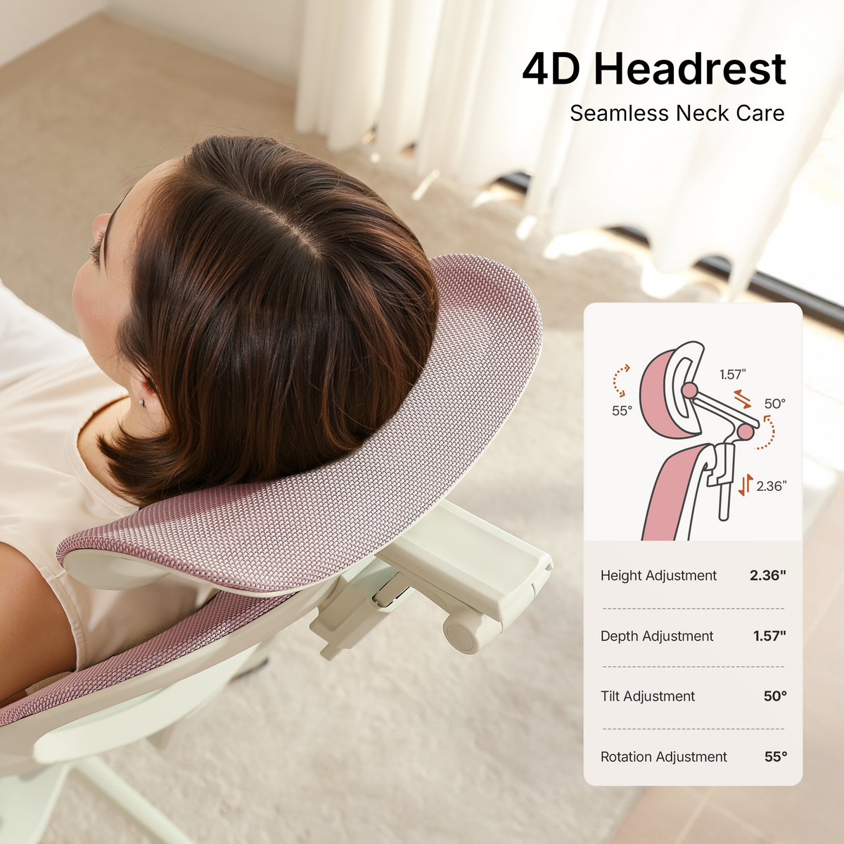 CabeVibe S2 4D adjustable headrest with height, depth, tilt and rotation adjustments for personalized neck support 
