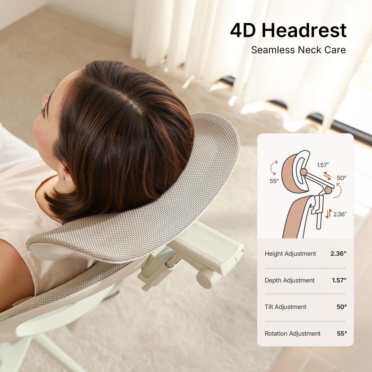 CabeVibe CabLady S2 Petite ergonomic chair with 4D adjustable headrest for personalized neck support 
