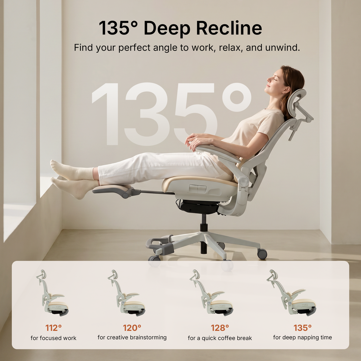 CabeVibe CabLady S2 Petite ergonomic chair with 135-degree recline and extendable footrest 