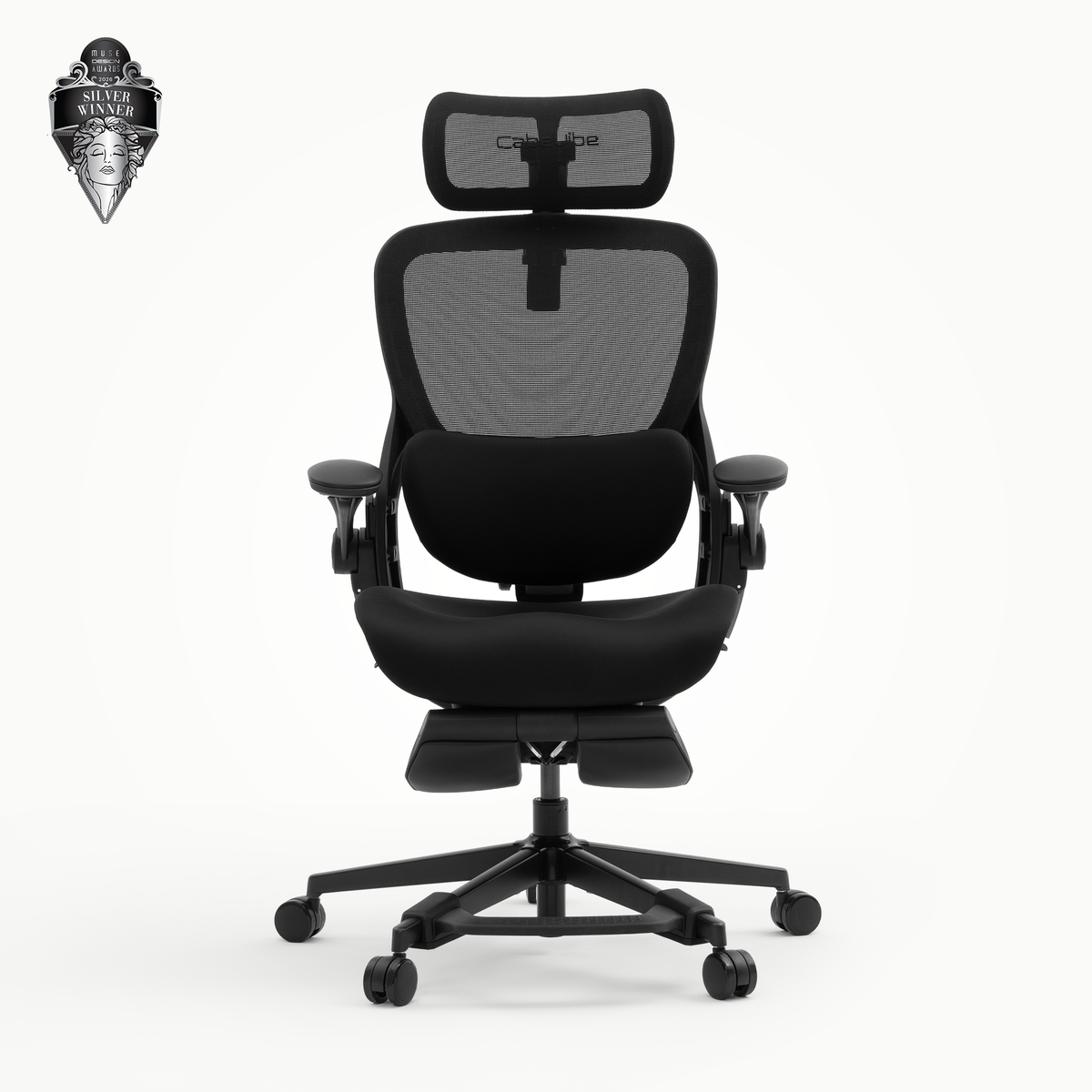 CabLady S2 Petite Ergonomic Office Chair in black, front view with adjustable lumbar support and footrest 