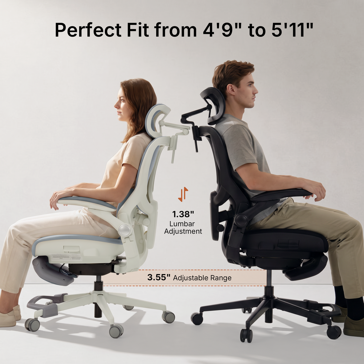 CabeVibe CabLady S2 Petite grey office chair with adjustable ergonomic fit for users from 4'9" to 5'11" 