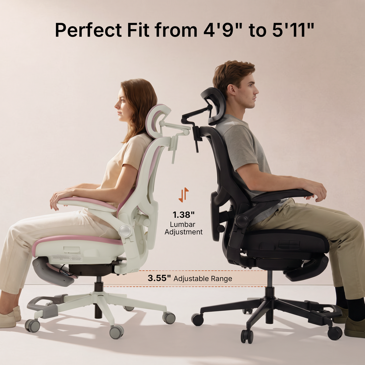 CabeVibe S2 ergonomic office chair designed to fit users from 4'9" to 5'11" with adjustable lumbar support 
